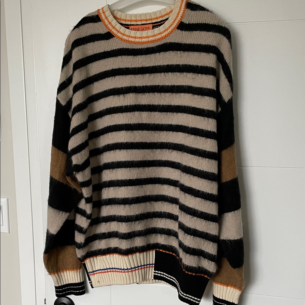 STINE GOYA Black and Tan Striped Sweater
